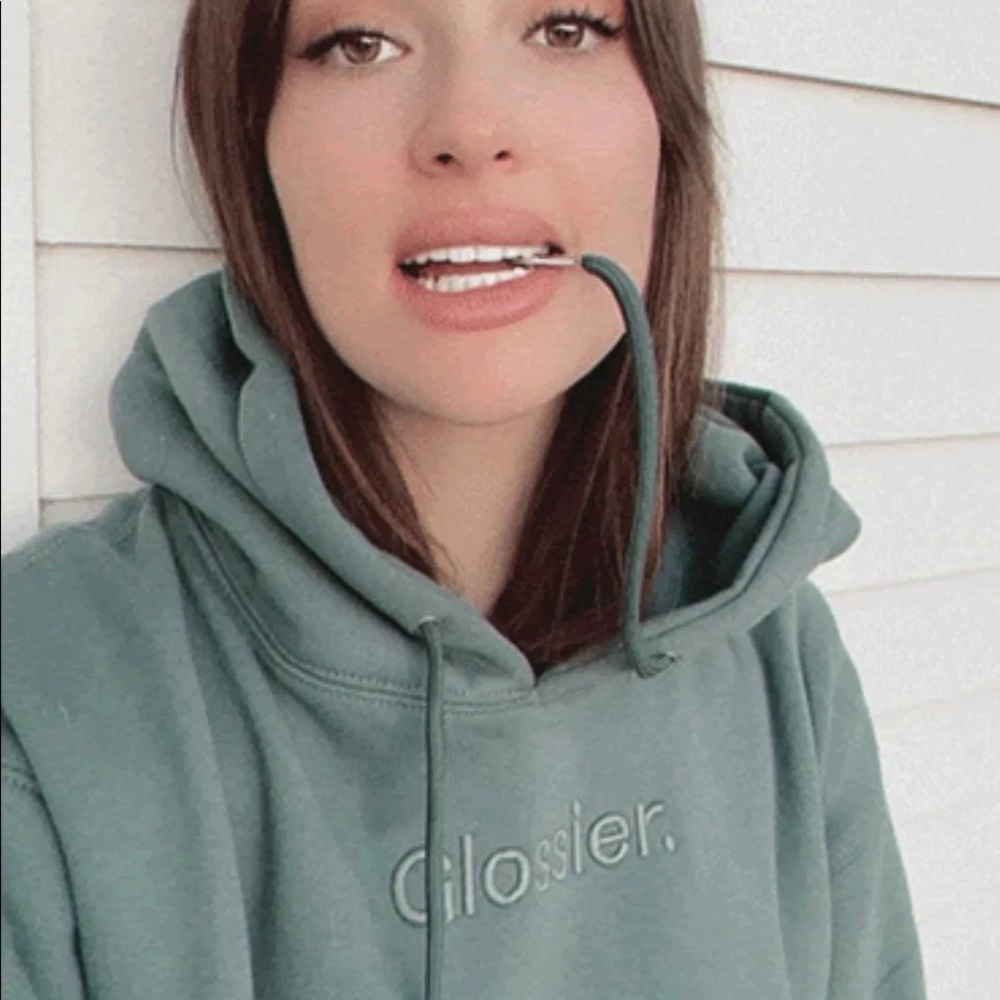 ❌SOLD Glossier sage green embroidered hoodie perfect condition